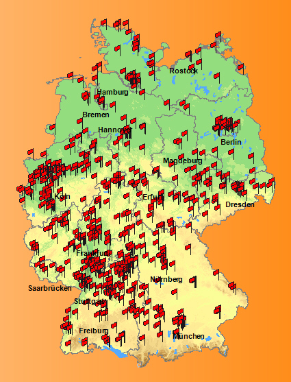 Deutschlandkarte mit der geografischen Verteilung der Mitglieder